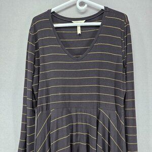 Matilda Jane Women's V Neck Long Sleeve Shirt, Black w/gold stripes, size XL